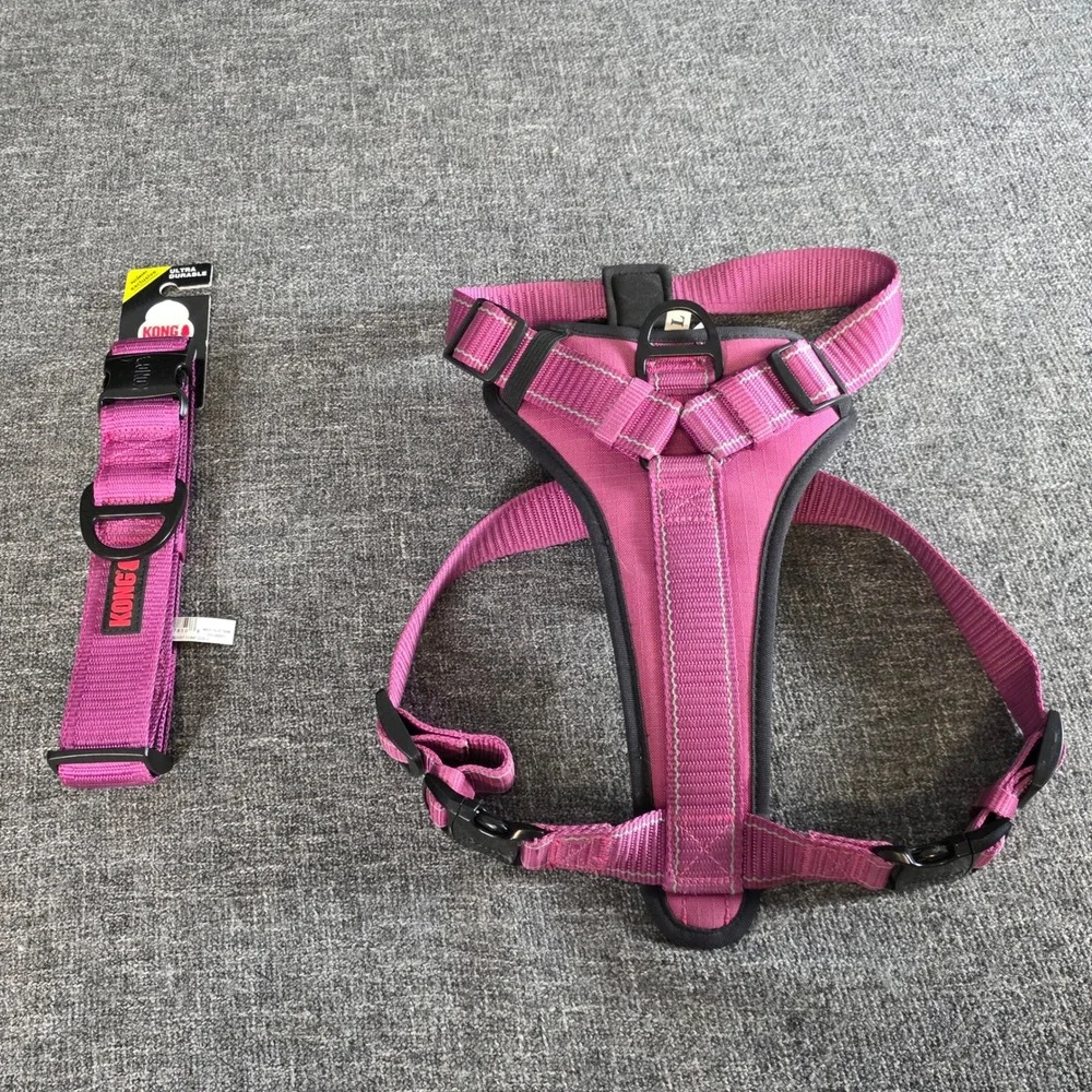 KONG Dog Harness & Chew Resistant Comfort Collar Large Pink PetSmart Set
